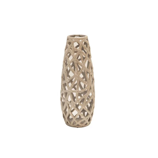 Ceramic 18" Cut-Out Vase - Champagne