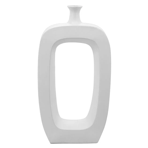 24" Ceramic Vase with Cut-Out Center - White