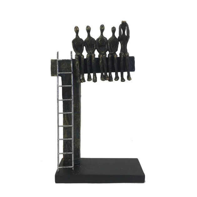 Polyresin People on Ledge Sculpture - Bronze