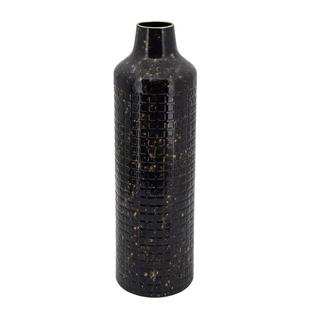 20" Alligator Scale Patterned Metal Vase - Black