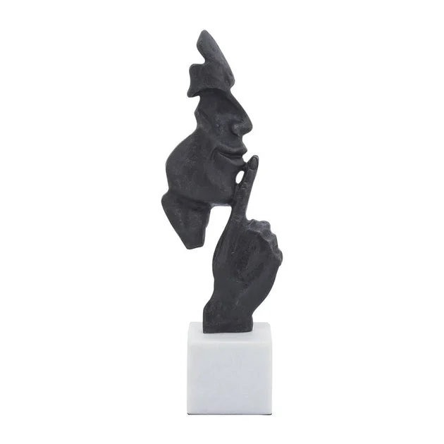 16" Metal Silence Man Sculpture on Marble Base - Bronze