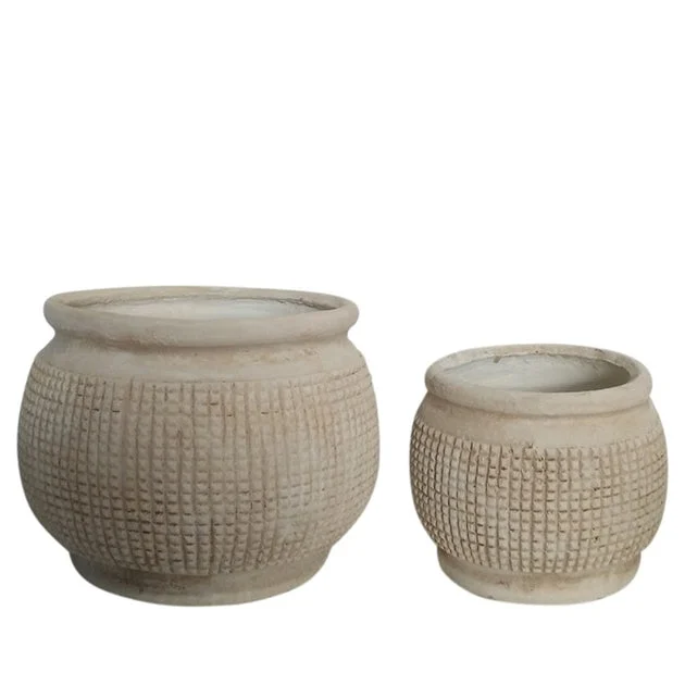 13"/17" Antique-Inspired Textured Magnesia Planters Set of 2 - Beige
