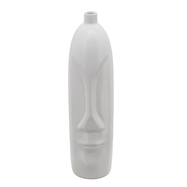 18" Ceramic Face Vase - White