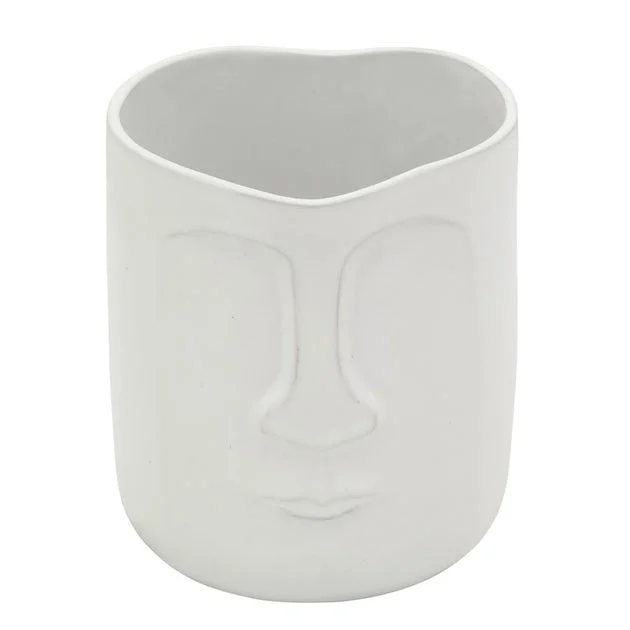 8" Ceramic Face Vase - White