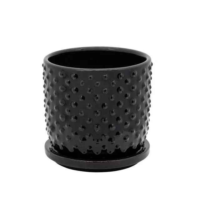 5" Tiny Dots Planter with Saucer - Black