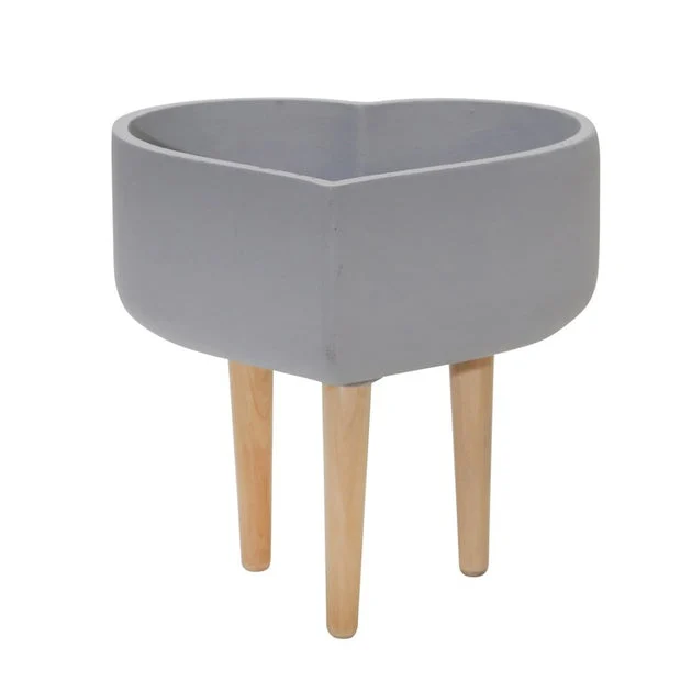 11" Ceramic Heart Planter with Wooden Legs - Gray