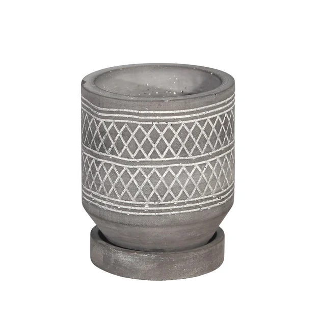 5 " Diamond Pattern Cement Planter with Saucer - Gray