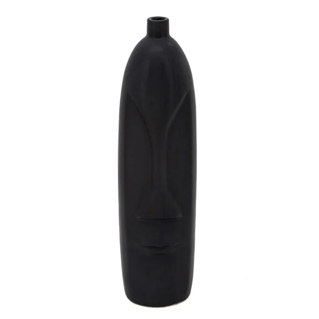 18" Ceramic Face Vase - Black