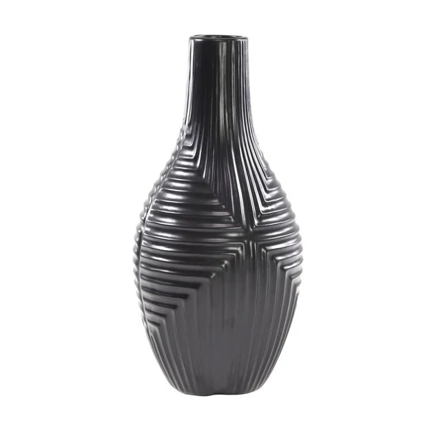 16" Striped Texture Vase - Black