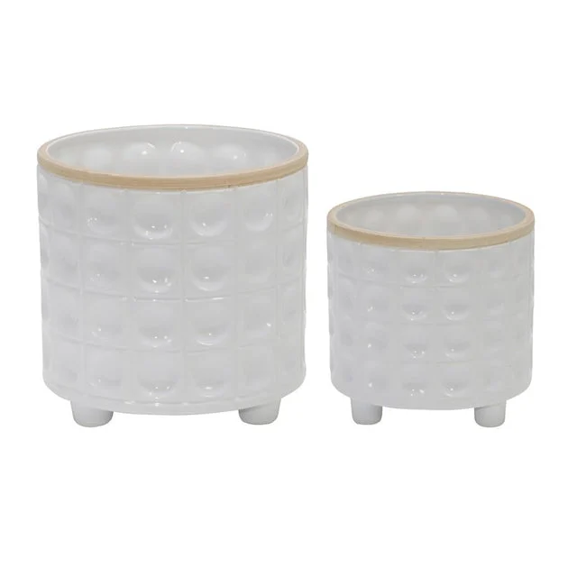 6"/8" Dimpled Dots Footed Planters Set of 2 - White