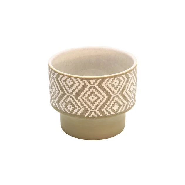 4.5" Tribal Diamonds Ceramic Planter - Beige