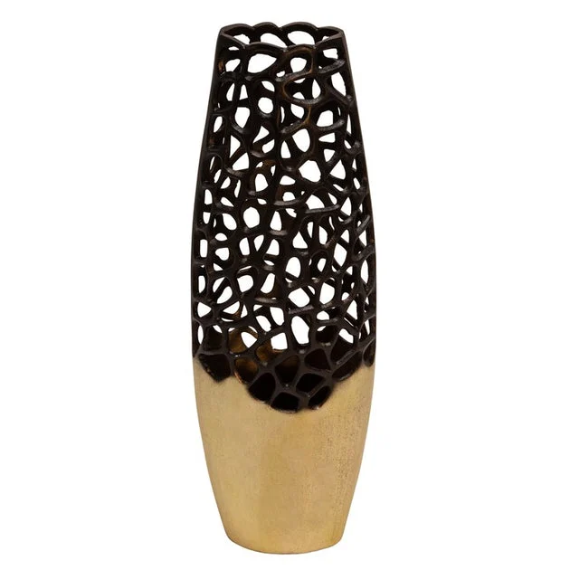 23" Aluminum Two-Tone Cut-Out Vase - Black/Gold