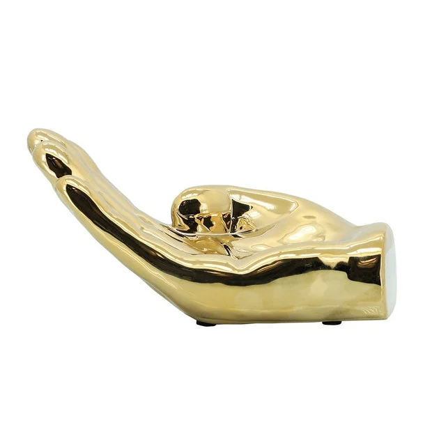 8" Asking Hand Ceramic Sculpture - Gold