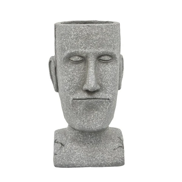10" Polyresin Head Planter - Gray