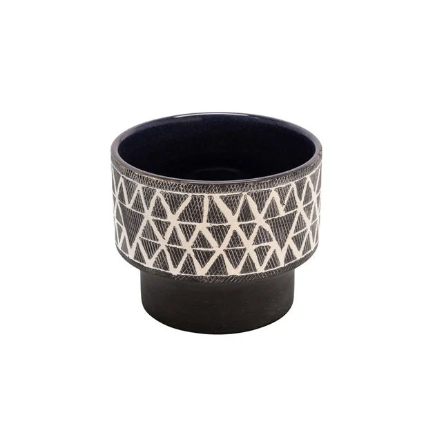 4.5" Tribal Triangles Ceramic Planter - Gray