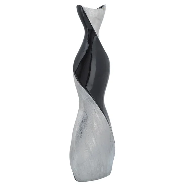 24" Two-Tone Twisted Ceramic Vase - Black/Silver