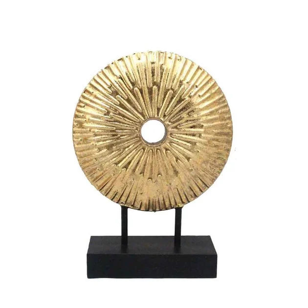Gold Metal Disc Sculpture on Base