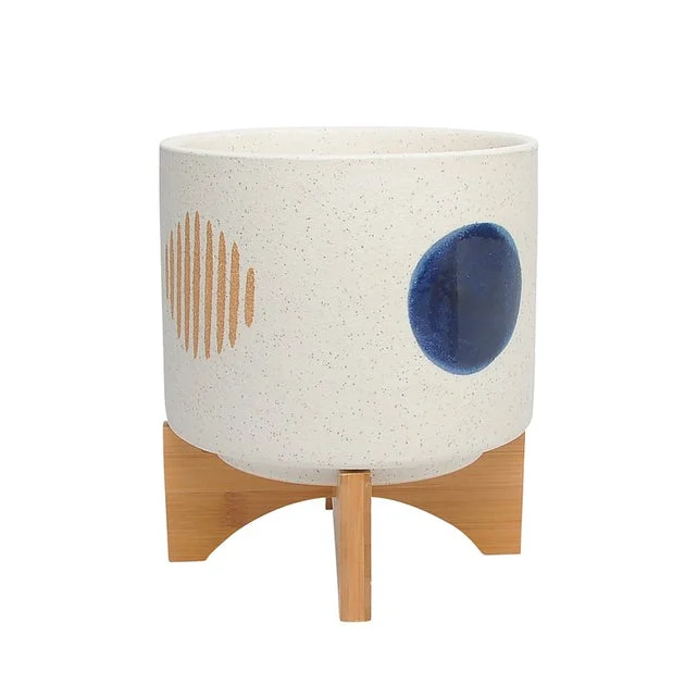 9" Funky Ceramic Planter with Stand - White