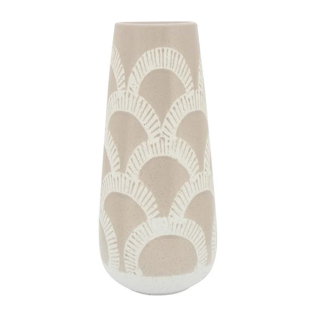 15" Aztec Arches Ceramic Vase - Beige