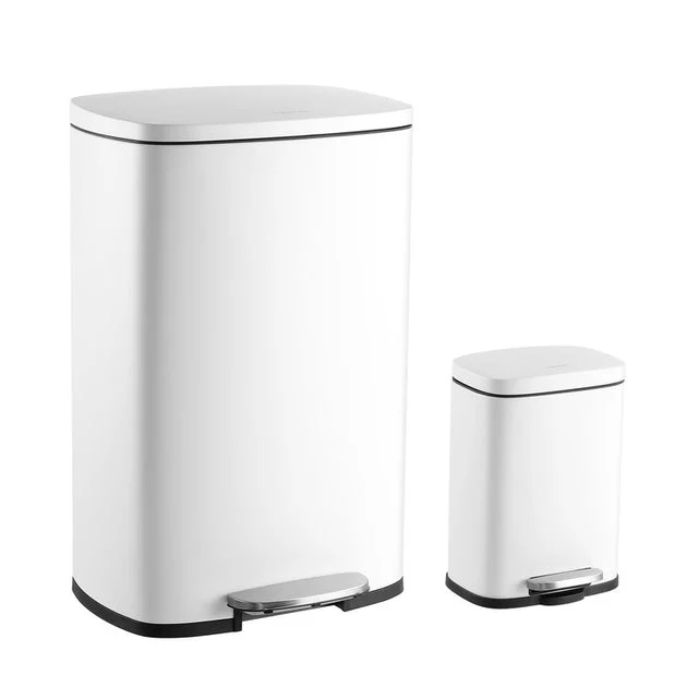 Connor Rectangular 13-Gallon Trash Can - White