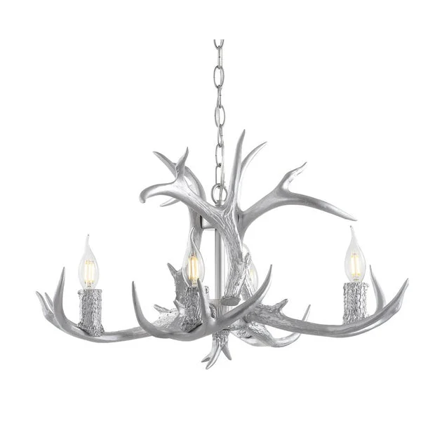 Eldora 26" Four-Light Resin Antler Chandelier - Silver