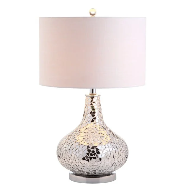 Emilia Mirrored Mosaic LED Table Lamp - Silver