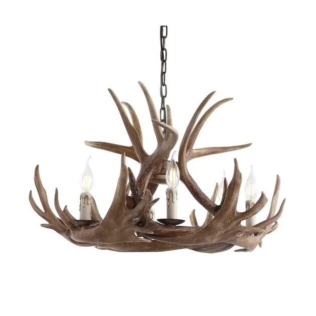 Eldora 28.5" Six-Light Resin Antler Chandelier - Brown