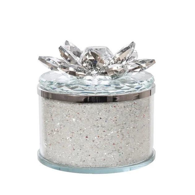 4" Round Crystal Lotus Box - Clear