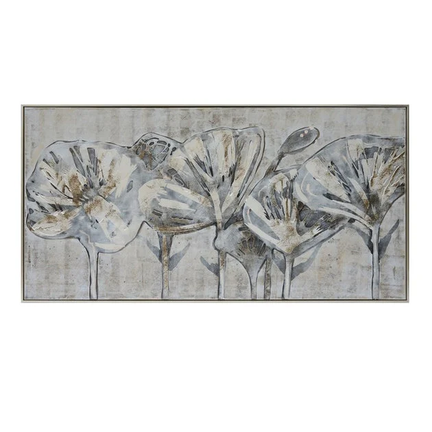 61" x 31" Flowers Oil Painting - Gray