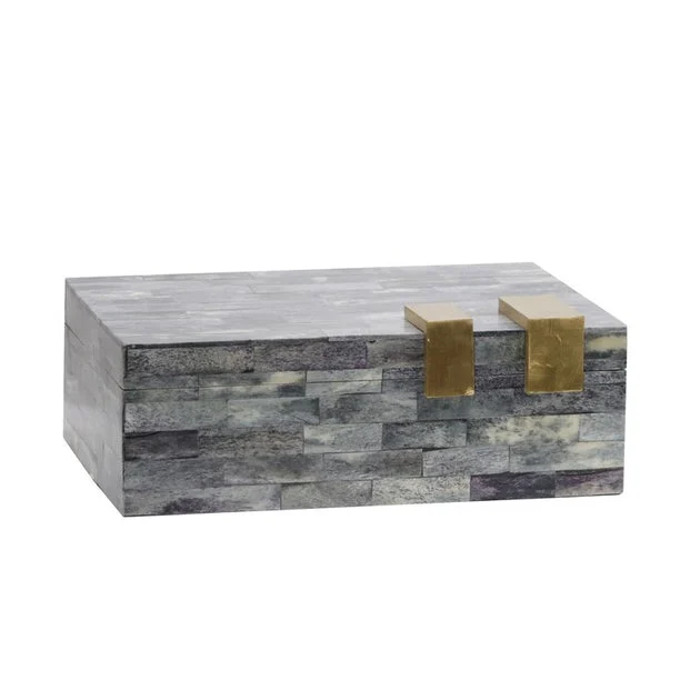 9" Bone Rectangular Box - Dark Gray/Gold