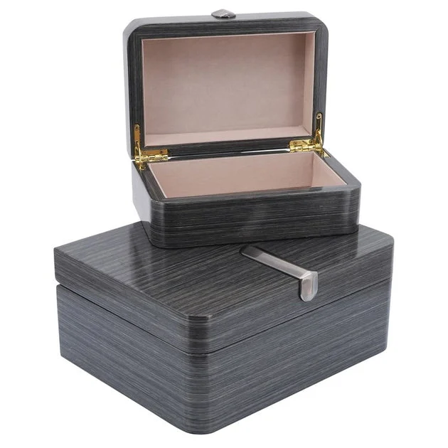 7"/9" Wood Boxes with Metal Clasp Set of 2 - Gray