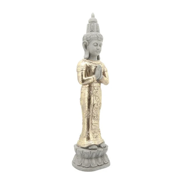 26" Polyresin Standing Buddha Statue - Gray/Gold