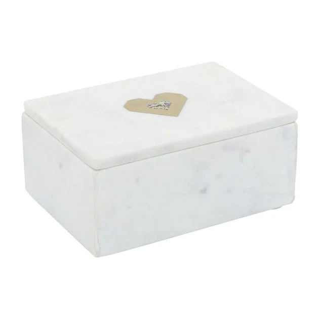 7" x 5" Rectangular Marble Box with Heart Accent - White