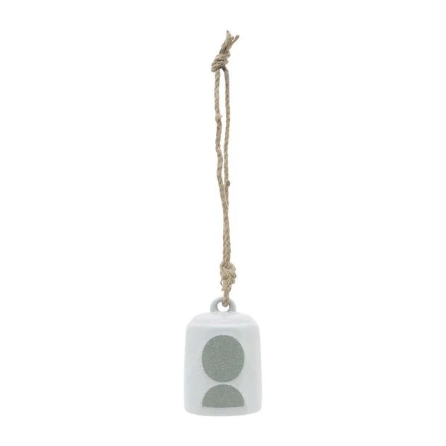 4" Circles Ceramic Hanging Bell - White/Green
