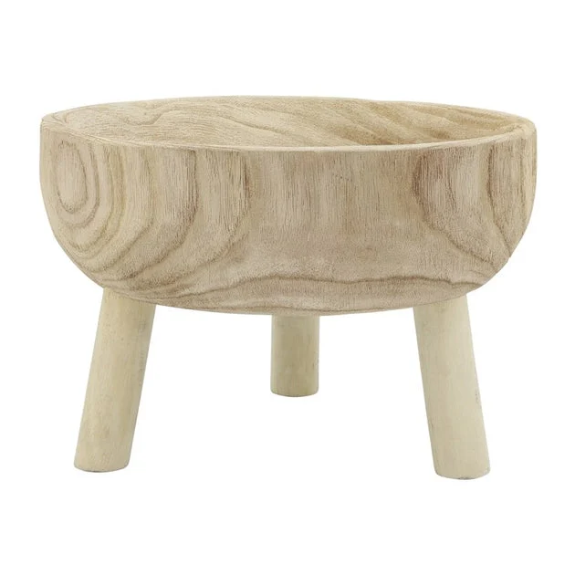 11" Wood Bowl with Legs - Natural