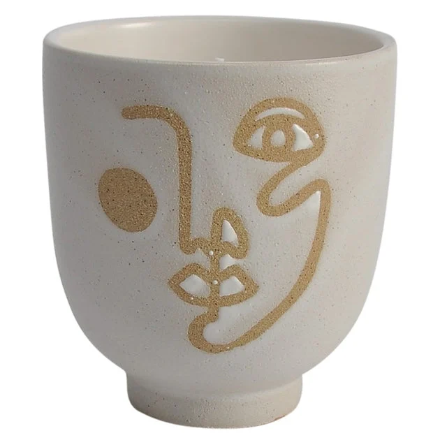 6" Ceramic Face Candle Holder with 20 oz Scented Candle - Ivory