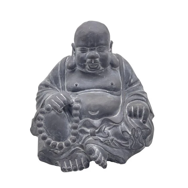 14" Polyresin Happy Buddha Figurine - Gray