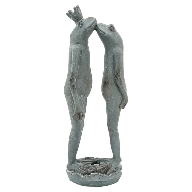 16" Polyresin Kissing Frogs Figurine - Black