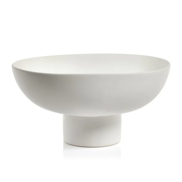 Kumasi Ceramic Footed Bowl - White