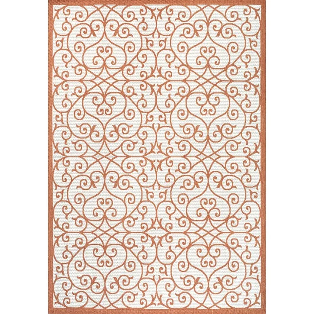 Madrid Vintage Filigree Textured Weave 144" L x 108" W Indoor/Outdoor Area Rug - Cream/Orange