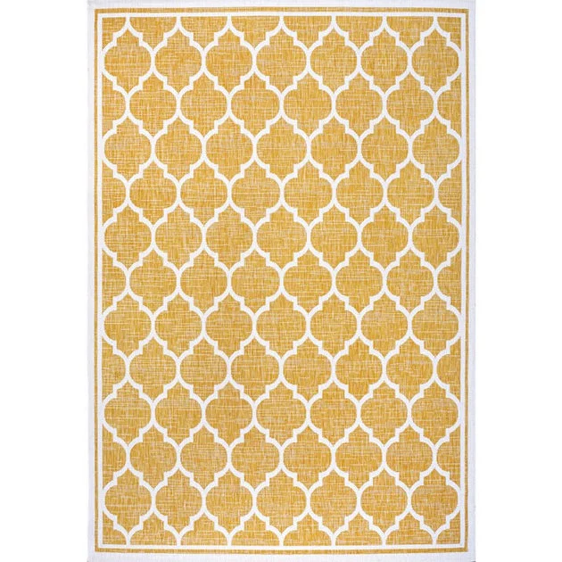 Trebol Moroccan Trellis Textured Weave 72" L x 47" W Indoor/Outdoor Area Rug - Yellow/Cream