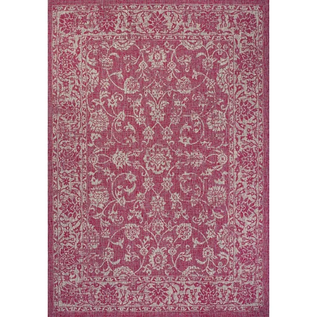 Tela Bohemian Textured Weave Floral 120" L x 93" W Indoor/Outdoor Area Rug - Fuchsia/Light Gray