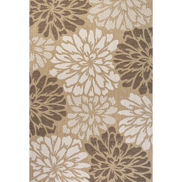 Zinnia Modern Floral Textured Weave 120" L x 93" W Indoor/Outdoor Area Rug - Brown/Cream