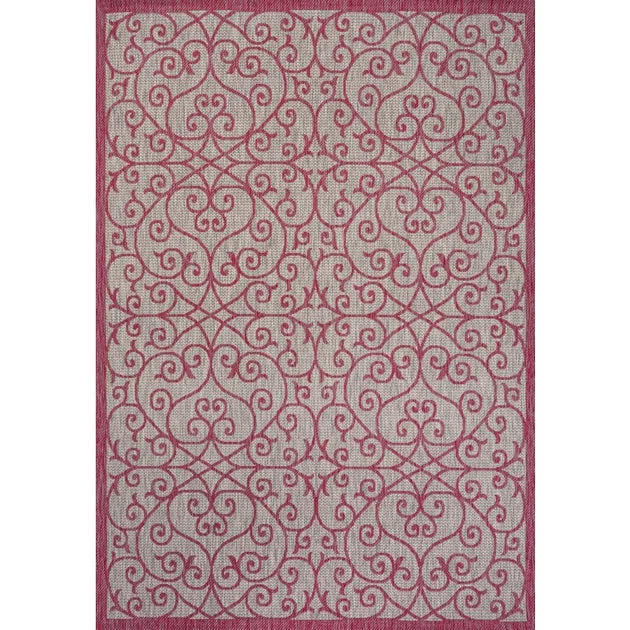 Madrid Vintage Filigree Textured Weave 72" L x 47" W Indoor/Outdoor Area Rug - Light Gray/Fuchsia