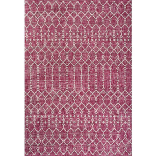 Ourika Moroccan Geometric Textured Weave 60" L x 37" W Indoor/Outdoor Area Rug - Fuchsia/Light Gray