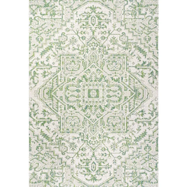 Estrella Bohemian Medallion Textured Weave 72" L x 47" W Indoor/Outdoor Area Rug - Green/Cream