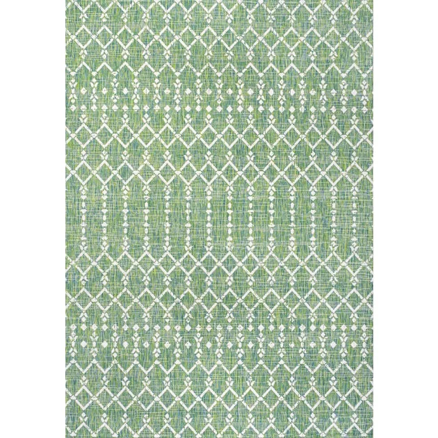 Ourika Moroccan Geometric Textured Weave 144" L x 108" W Indoor/Outdoor Area Rug - Green/Cream