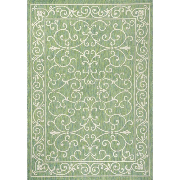 Charleston Vintage Filigree Textured Weave 72" L x 47" W Indoor/Outdoor Area Rug - Green/Ivory