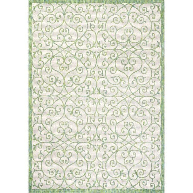 Madrid Vintage Filigree Textured Weave 91" L x 63" W Indoor/Outdoor Area Rug - Cream/Green