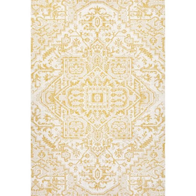 Estrella Bohemian Medallion Textured Weave 72" L x 47" W Indoor/Outdoor Area Rug - Cream/Yellow